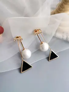 Unwind by Yellow Chimes Black Pearl Studded Geometric Drop Earrings