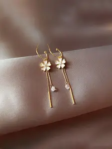 Unwind by Yellow Chimes Gold-Plated Floral Crystal Studded Dangler Hoop Earrings