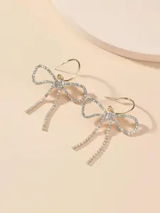 Unwind by Yellow Chimes Gold Toned Crystal Studded Ribbon Designed Hoop Earrings
