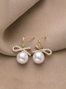 Unwind by Yellow Chimes White Pear and Crystal Studded Drop Earrings