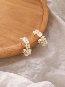 Yellow Chimes Gold-Toned Crystal Hoop Earrings