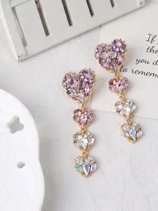 Yellow Chimes Women Multicolored Crystal Studded Heart Shape Drop Dangle Earrings