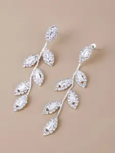 Yellow Chimes Women Silver-Toned Elegant Leaf Drop Dangle Earrings