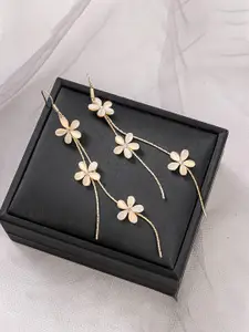 Yellow Chimes Gold-Toned Floral Linear Chain Dangle Earrings