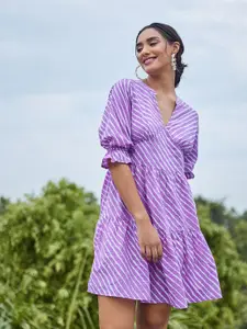Athena Lavender Striped Cotton Ethnic Dress