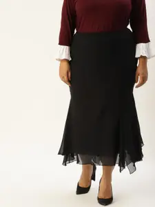 theRebelinme Plus Size Women Black Solid A-Line Skirt