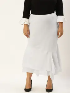 theRebelinme Plus Size Women White Solid A-Line Skirt