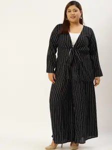 theRebelinme Plus Size Women Black & White Striped Top & Pallazos