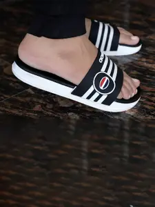 aadi Men Navy Blue & White Rubber Casual Sliders