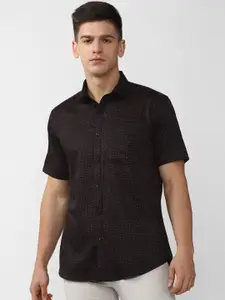 V Dot Men Black Slim Fit Printed Casual Shirt
