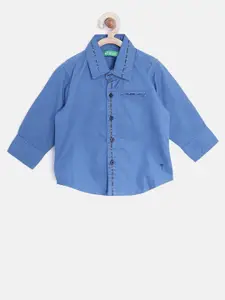 Palm Tree Boys Blue Slim Fit Solid Casual Shirt
