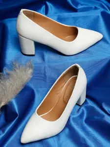 Bruno Manetti White PU Block Pumps with Bows