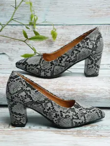 Bruno Manetti Grey Printed PU Block Pumps with Bows