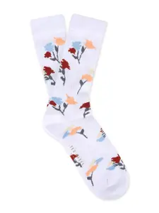 Ted Baker Men White Floral-Printed Calf-Length Socks