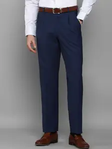 Louis Philippe Men Navy Blue Pleated Formal Trousers