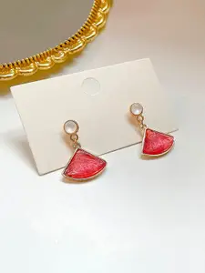 Yellow Chimes Pink Gold-Plated Triangle Shaped Crystal Studded Drop Earrings