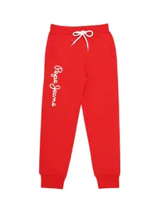 Pepe Jeans Boys Red Solid Cotton Regular-Fit Joggers