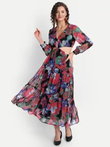 MINGLAY Women Floral Chiffon Maxi Dress