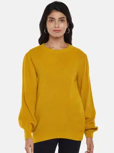 Honey by Pantaloons Women Mustard Cable Knit Pullover Sweater