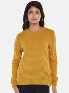 Honey by Pantaloons Women Mustard Cable Knit Pullover Sweater
