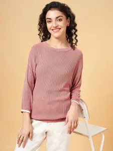 Honey by Pantaloons Women Pink Cable Knit Pullover