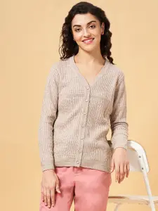 Honey by Pantaloons Women Beige Cable Knit Pullover