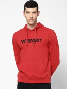 Wrangler Men Red Printed Hooded Regular Fit Sweatshirt