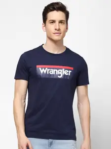 Wrangler Men Navy Blue Brand Logo Printed T-shirt