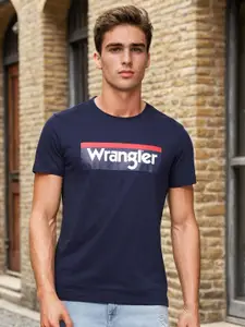 Wrangler Men Navy Blue Brand Logo Printed T-shirt