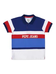 Pepe Jeans Boys Navy Blue Colourblocked Polo Collar Applique T-shirt