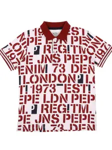 Pepe Jeans Boys Red Typography Printed Polo Collar T-shirt