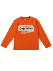 Pepe Jeans Boys Orange Printed T-shirt