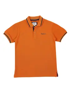 Pepe Jeans Boys Orange Solid Polo Collar T-shirt