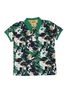 Pepe Jeans Boys Green Printed Polo Collar T-shirt