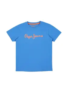 Pepe Jeans Boys Blue Typography Printed T-shirt