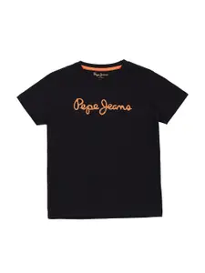 Pepe Jeans Boys Black Typography Printed T-shirt
