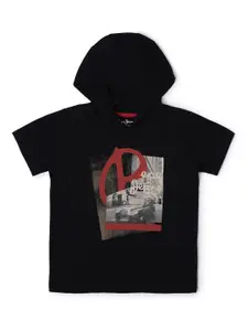 Pepe Jeans Boys Black Printed Hooded T-shirt