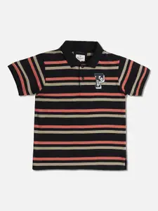 Pepe Jeans Boys Black & Beige Striped Polo Collar T-shirt