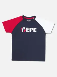 Pepe Jeans Boys Navy Blue & White Colourblocked T-shirt