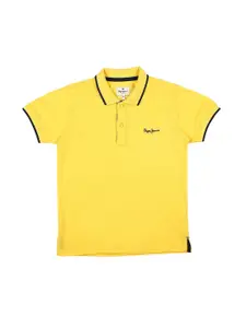 Pepe Jeans Boys Yellow Solid Polo Collar Regular Fit T-shirt
