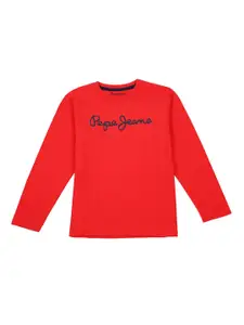 Pepe Jeans Boys Red Typography Printed Regular Fit  T-shirt