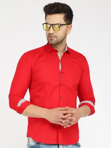 Zombom Men Red Standard Regular Fit Solid Casual Shirt