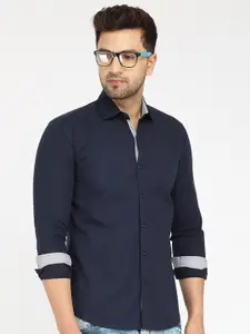 Zombom Men Navy Blue Standard Casual Shirt