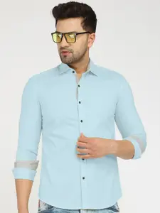 Zombom Men Turquoise Blue Standard Casual Shirt