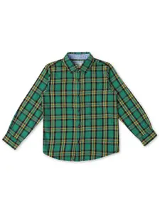 Pepe Jeans Boys Green Checked Cotton Casual Shirt