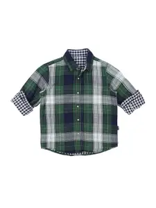Pepe Jeans Boys Green Tartan Checked Reversible Casual Shirt