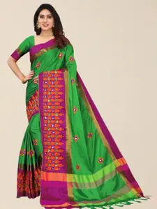 SERONA FABRICS Green & Pink Embroidered Silk Cotton Saree