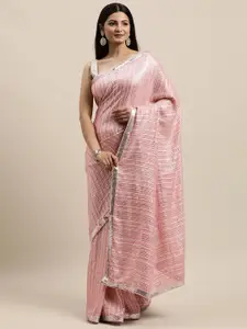 MOHEY Pink Embellished Pure Georgette Saree
