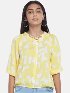 Coolsters by Pantaloons Yellow & White Print Tie-Up Neck Top