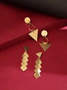Yellow Chimes Gold-Plated Geometrical Shape Drop Dangler Earrings